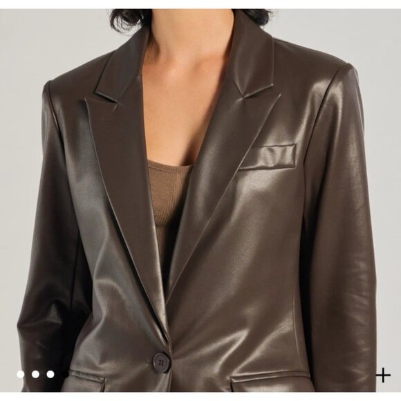 NOIR Suit Jacket Blazer M Medium Dark Chocolate Brown Vegan Leather NEW - Picture 2 of 14